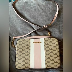 Michael Kors small shoulder or crossbody purse light brown and pale pink- NWOT